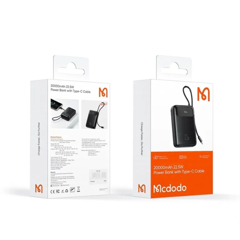 پاور بانک فست شارژ مک دودو MC-325 PD 22.5W ظرفیت 1000 میلی آمپر ساعت
