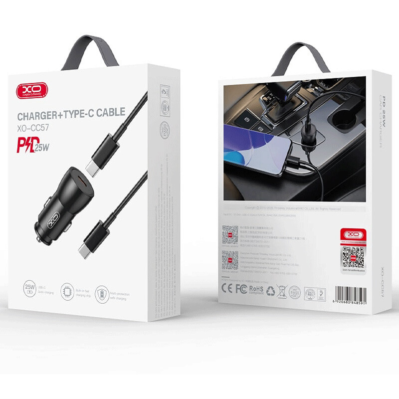 شارژر فندکی 25 وات ایکس او XO-CC57 + کابل تایپ سی