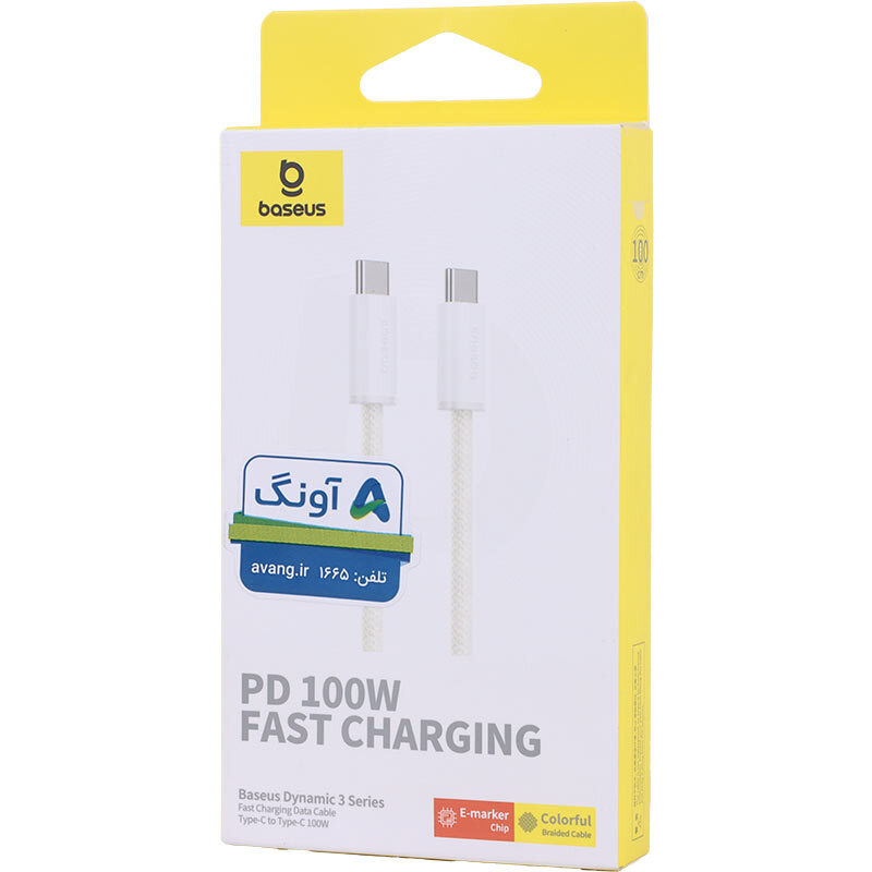 کابل دو سر تایپ سی فست شارژ 100 وات باسئوس Dynamic 3 series P10367000Y11 طول 1 متر
