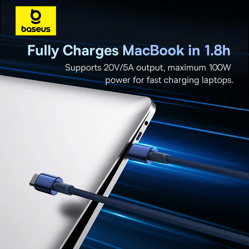 کابل دو سر تایپ سی فست شارژ 100 وات باسئوس Tungsten Gold p10319800 طول 1 متر