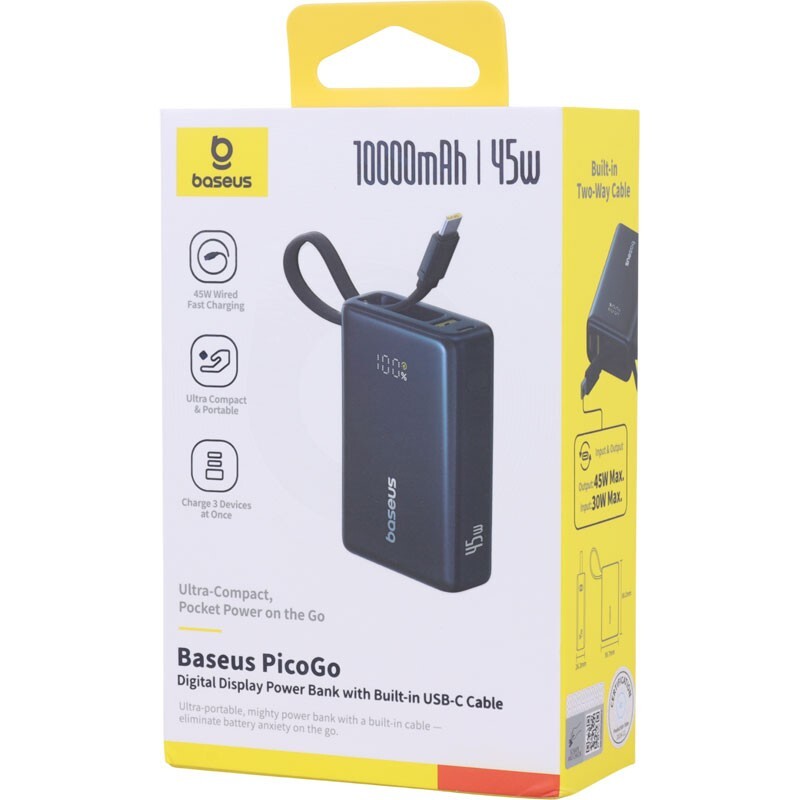 پاور بانک فست شارژ باسئوس PicoGo P10076803213 45W ظرفیت 10000 میلی آمپر ساعت