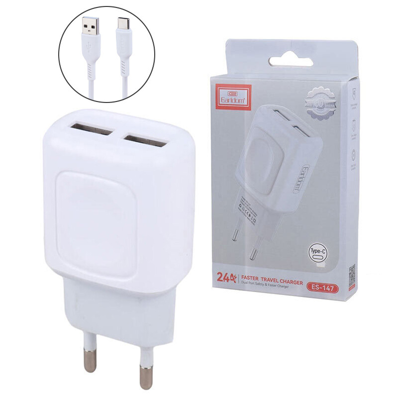 شارژر دیواری 12 وات ارلدام ES-147 2.4A + کابل تایپ سی