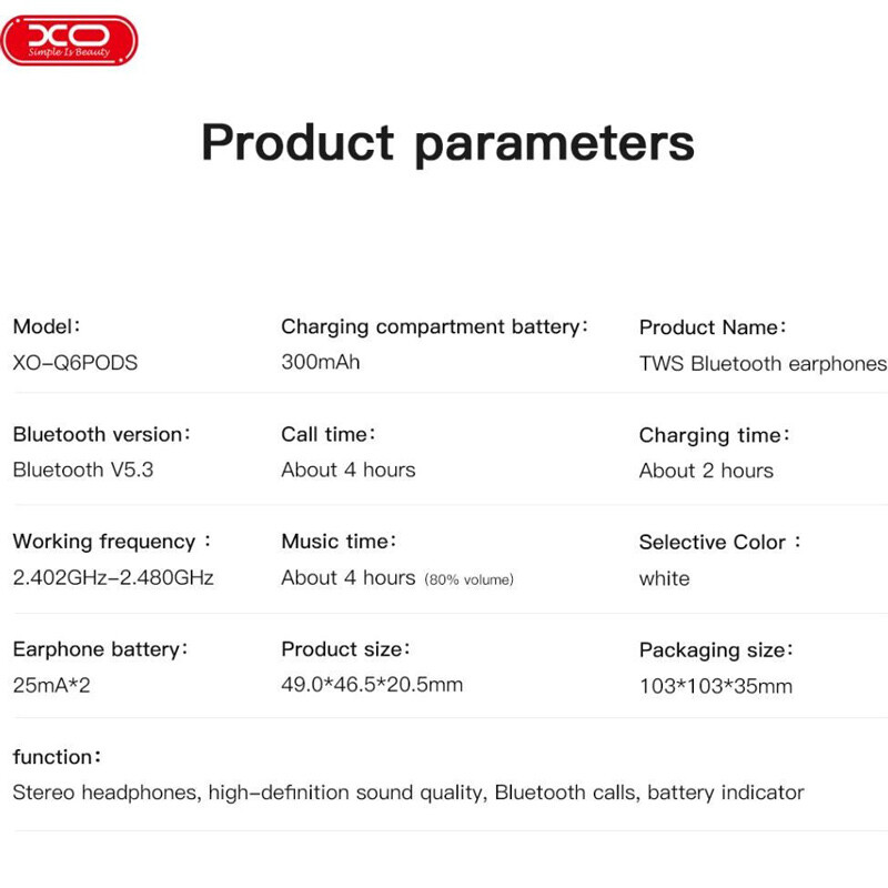 هندزفری بلوتوثی ایکس او XO-T6 Pods