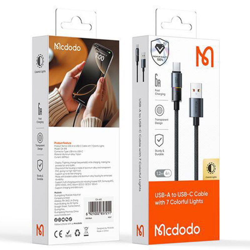 کابل تایپ سی فست شارژ 6 آمپر مک دودو CA-818 طول 1.2 متر