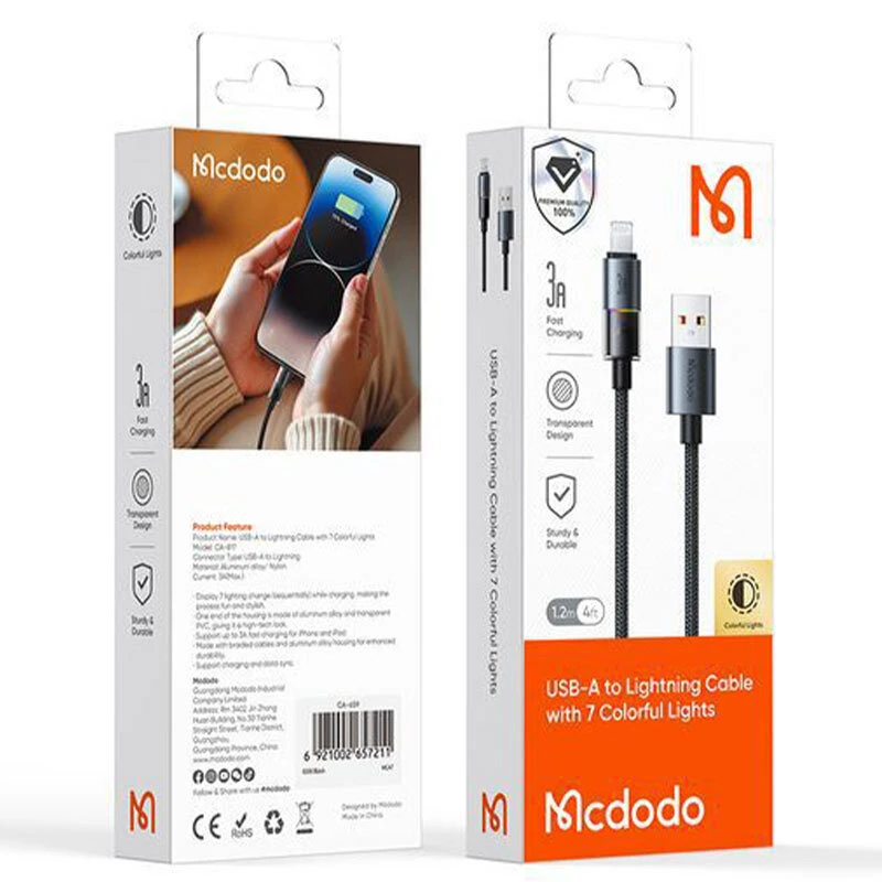 کابل لایتنینگ فست شارژ 3 آمپر مک دودو CA-817 طول 1.2 متر