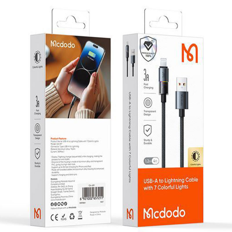 کابل لایتنینگ فست شارژ 3 آمپر مک دودو CA-817 طول 1.2 متر