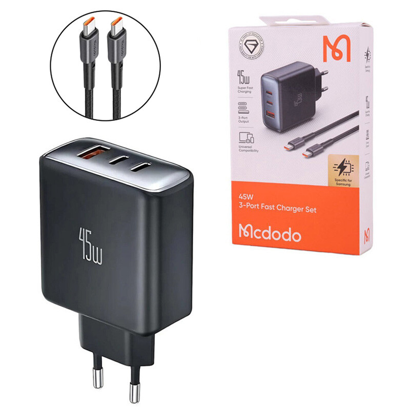شارژر دیواری 45 وات مک دودو CH-486 QC3.0 PD 3A + کابل تبدیل تایپ سی