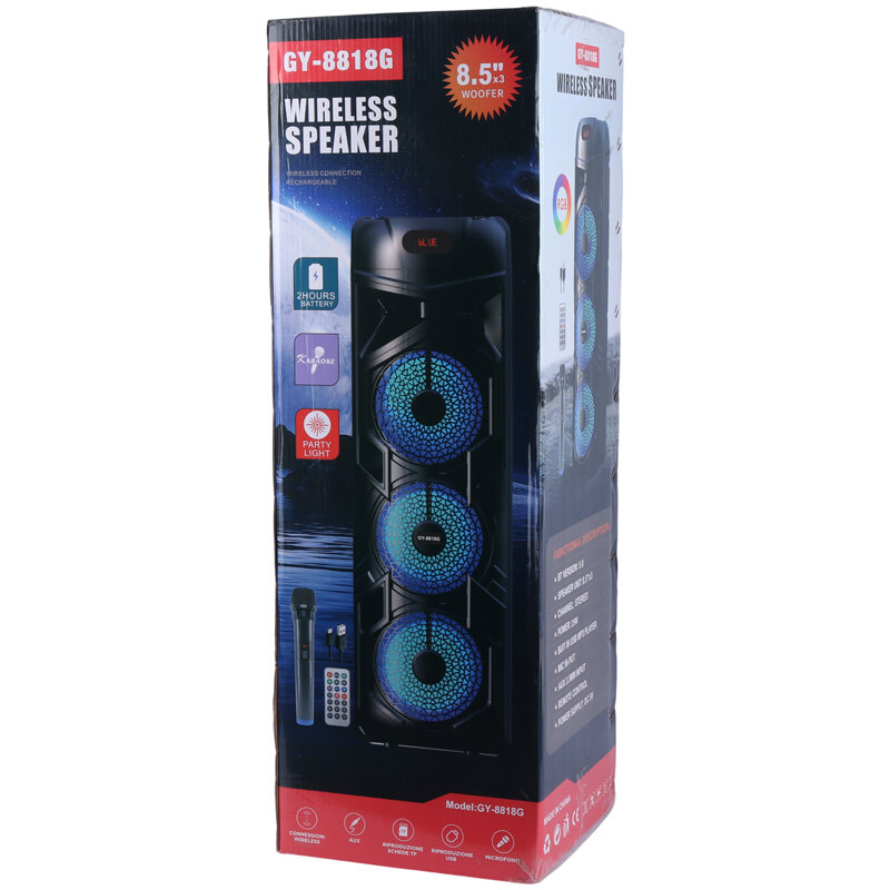 اسپیکر چمدانی بلوتوثی GY-8818G + میکروفون و ریموت کنترل