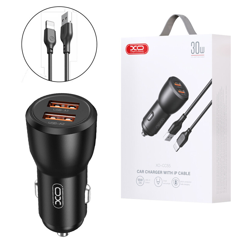 شارژر فندکی 18 وات ایکس او XO-CC55 + کابل آیفونی