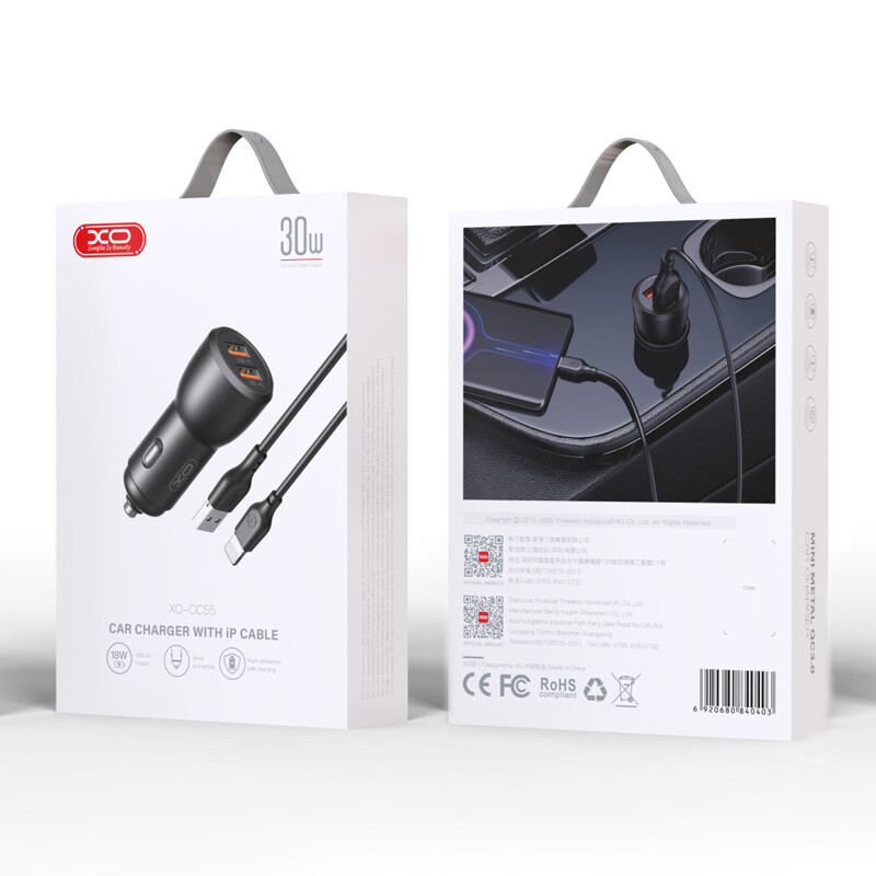 شارژر فندکی 18 وات ایکس او XO-CC55 + کابل آیفونی