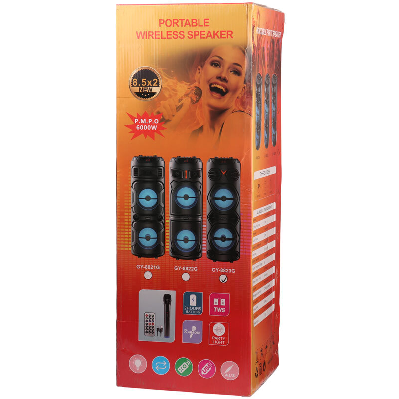 اسپیکر چمدانی بلوتوثی GY-8823G + میکروفون و ریموت کنترل