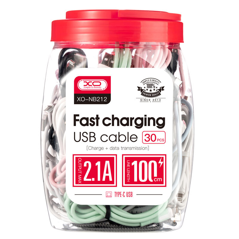 کابل تایپ سی فست شارژ 2.1 آمپر ایکس او XO-NB212 طول 1 متر بسته 30 عددی