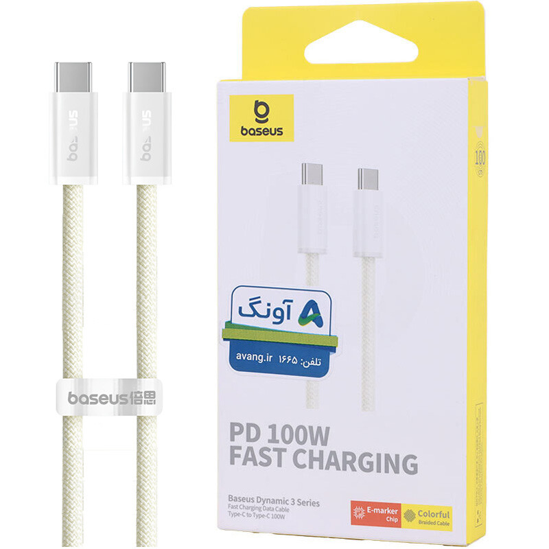 کابل دو سر تایپ سی فست شارژ 100 وات باسئوس Dynamic 3 series P10367000Y11 طول 1 متر