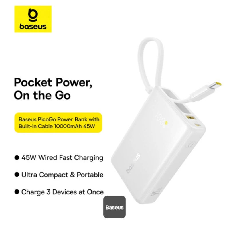 پاور بانک فست شارژ باسئوس PicoGo P10076803213 PD 45W ظرفیت 10000 میلی آمپر ساعت