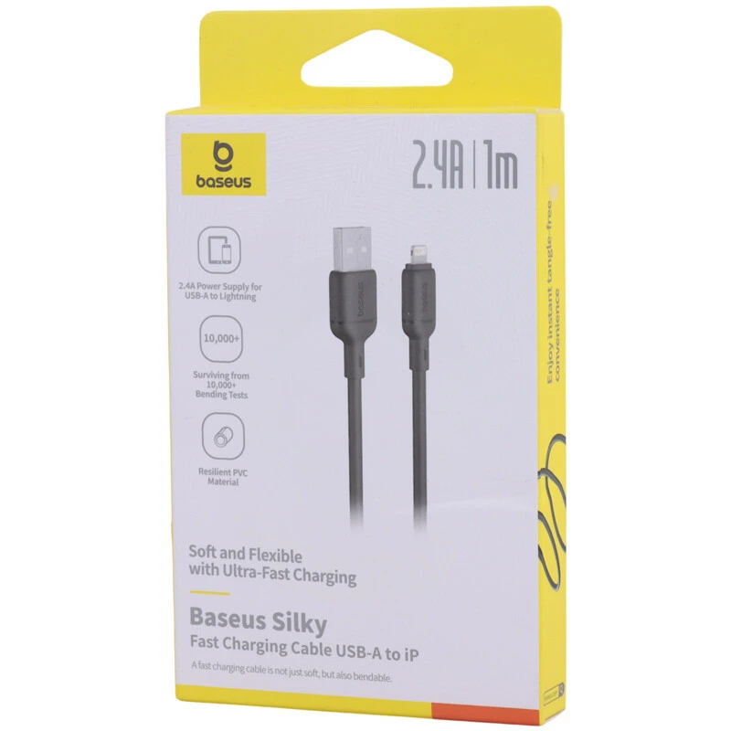 کابل لایتنینگ فست شارژ 2.4 آمپر باسئوس Silky P10377702113 طول 1 متر