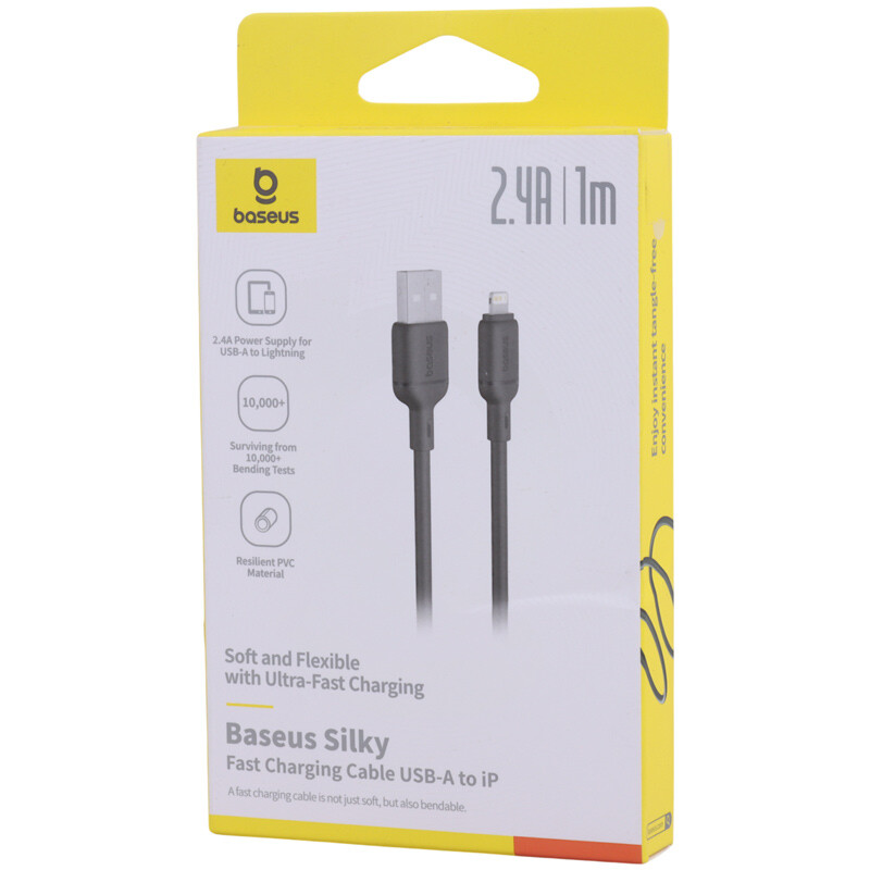 کابل لایتنینگ فست شارژ 2.4 آمپر باسئوس Silky P10377702113 طول 1 متر