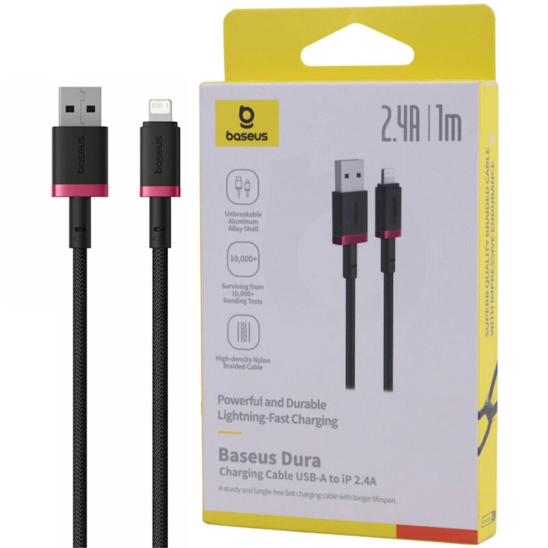 کابل لایتنینگ فست شارژ 2.4 آمپر باسئوس Dura P10377801U01 طول 1 متر