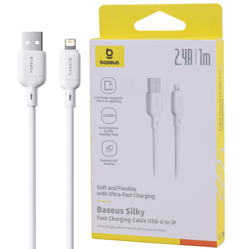 کابل لایتنینگ فست شارژ 2.4 آمپر باسئوس Silky P10377702113 طول 1 متر