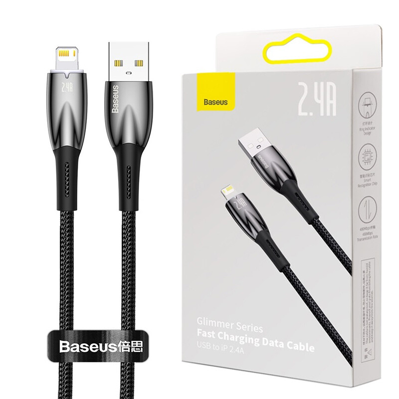 کابل لایتنینگ فست شارژ 2.4 آمپر باسئوس Glimmer Series CADH000301 طول 2 متر