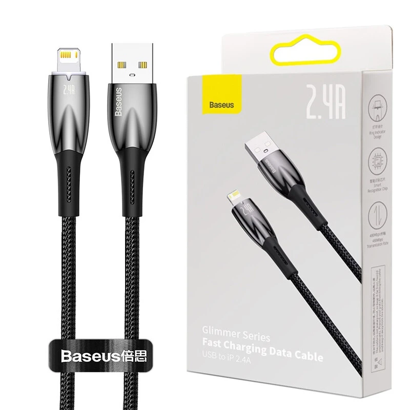 کابل لایتنینگ فست شارژ 2.4 آمپر باسئوس Glimmer Series CADH000301 طول 2 متر