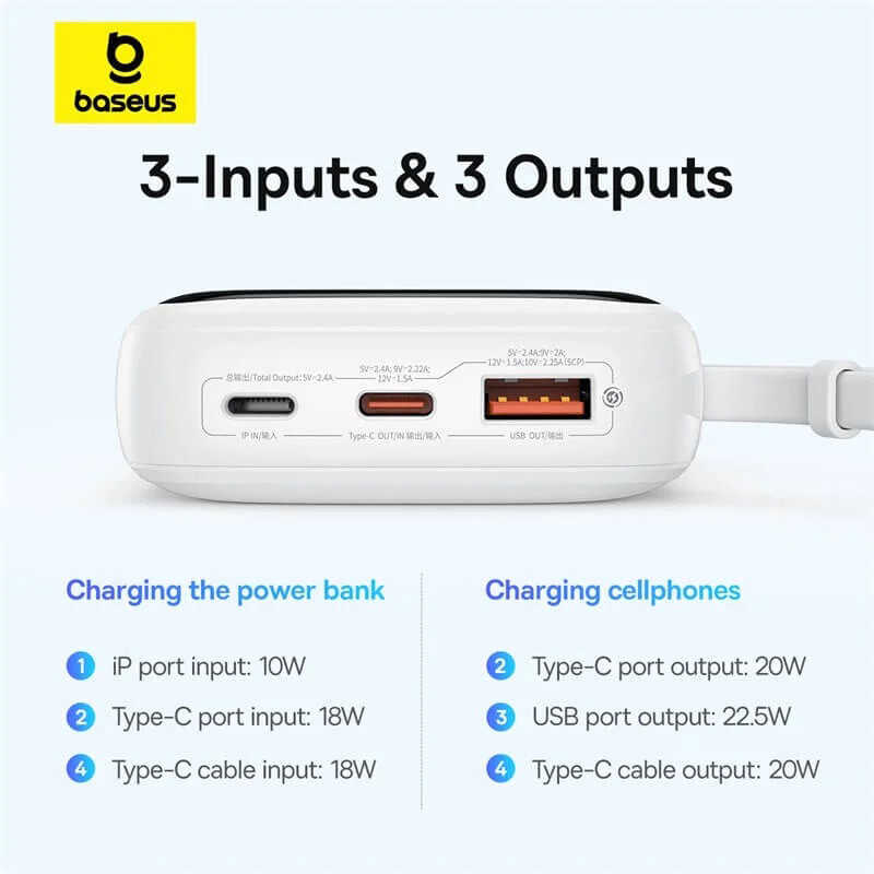 پاور بانک فست شارژ باسئوس Qpow Pro+ P10067100112 22.5W ظرفیت 10000 میلی آمپر ساعت
