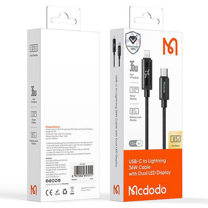 کابل تایپ سی به لایتنینگ فست شارژ 36 وات مک دودو CA-799 طول 1.2 متر