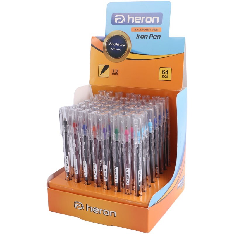 خودکار هرون رنگی 1 میلی متر Iran Pen بسته 64 عددی