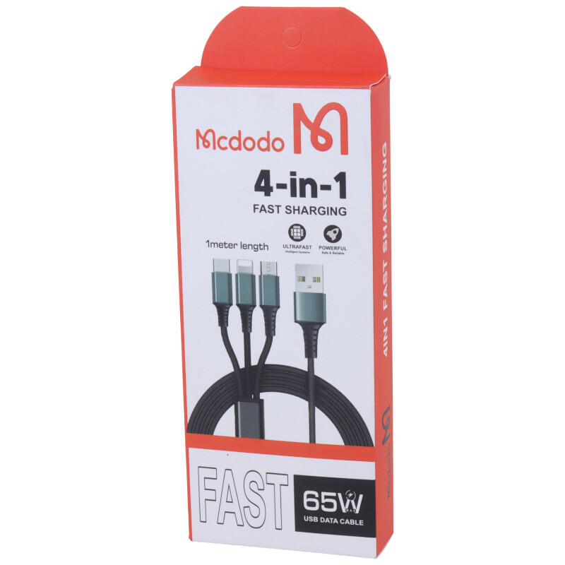 کابل سه سر فست شارژ 65 وات مک دودو highcopy طول 1 متر