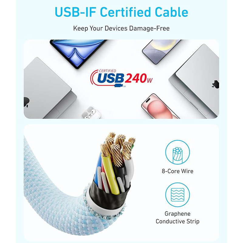 کابل دو سر تایپ سی فست شارژ 240 وات انکر A8060 طول 1 متر