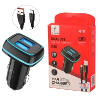 شارژر فندکی فست شارژ Sky Dolphin SZ18T 3.4A 15W + کابل تایپ سی