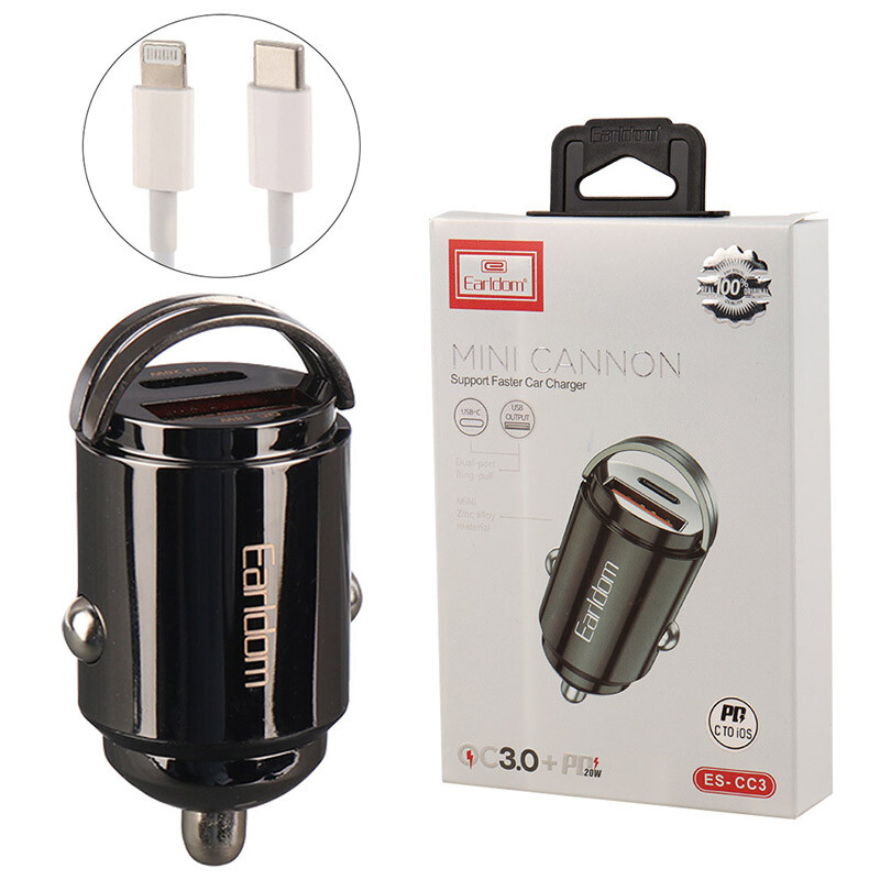 شارژر فندکی فست شارژ Earldom ES-CC3 QC3.0 PD 3A 20W + کابل تبدیل تایپ سی