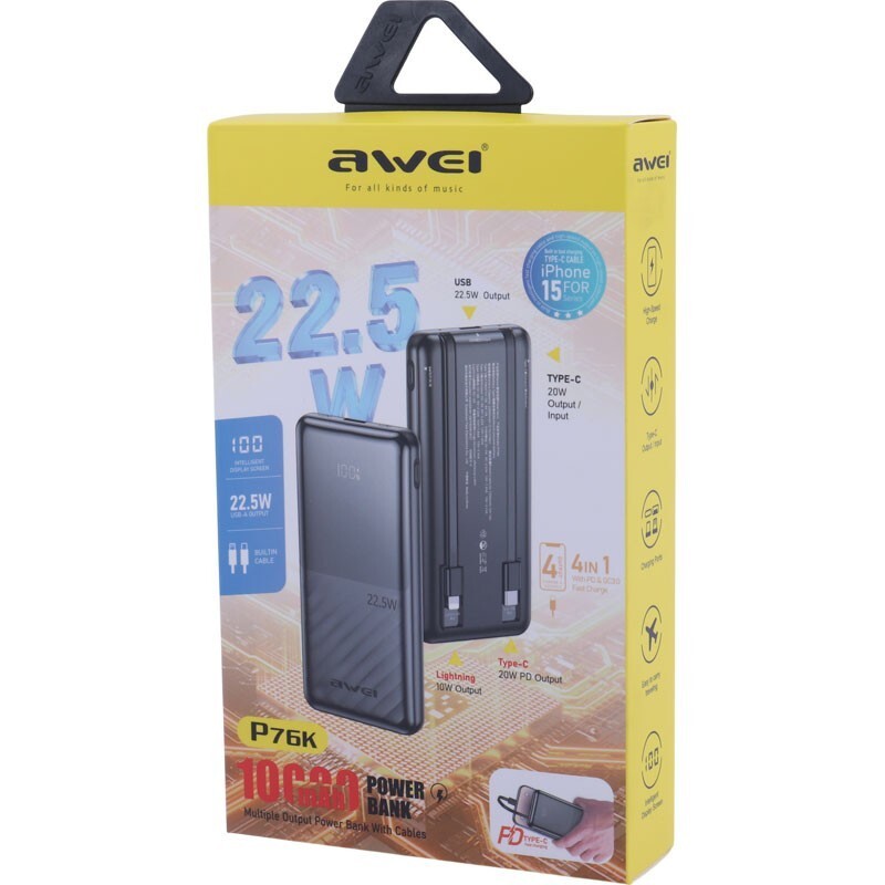 پاور بانک فست شارژ اوی P76K PD QC3.0 22.5W ظرفیت 10000 میلی آمپر ساعت