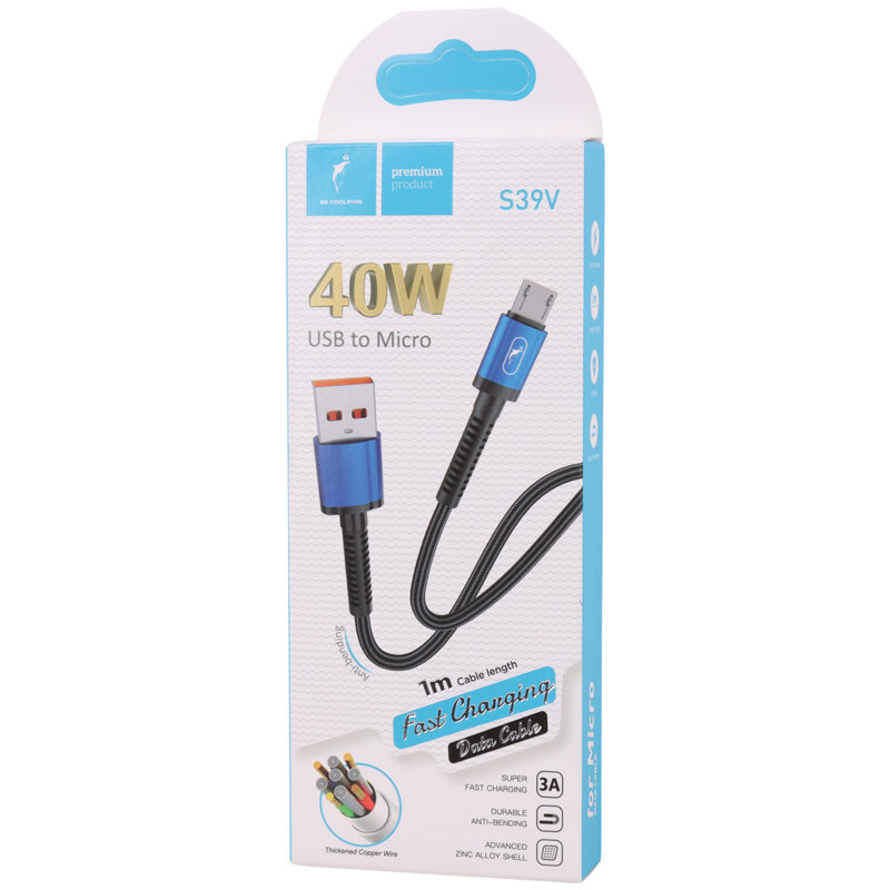 کابل میکرو یو اس بی فست شارژ 40 وات اسکای دلفین S39V طول 1 متر