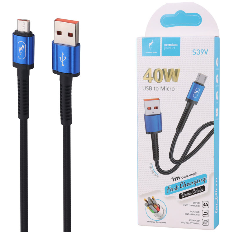 کابل میکرو یو اس بی فست شارژ 40 وات اسکای دلفین S39V طول 1 متر