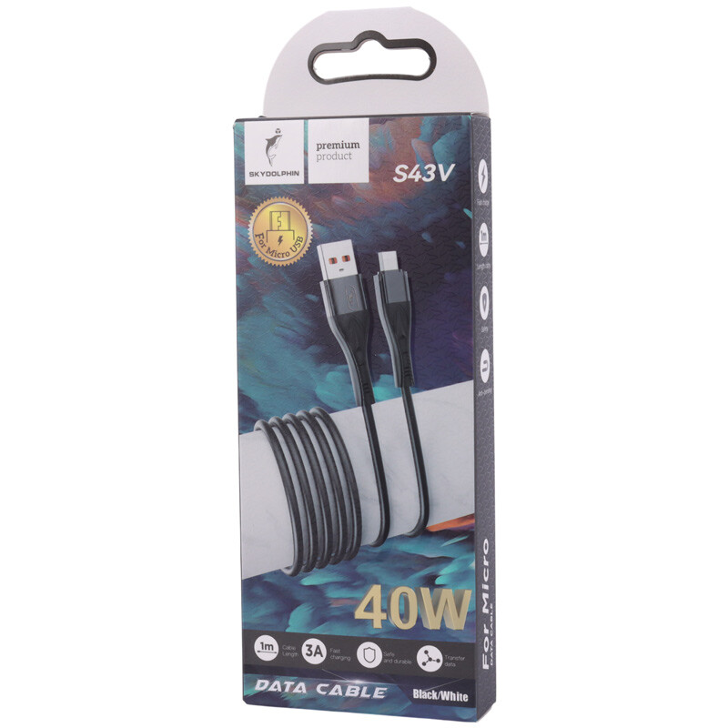 کابل میکرو یو اس بی فست شارژ 40 وات اسکای دلفین S43V طول 1 متر