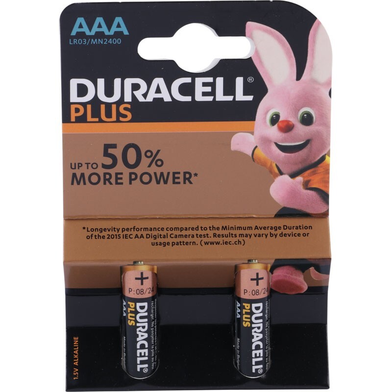 باتری دوتایی نیم قلمی Duracell Plus LR03/MN2400 1.5V AAA