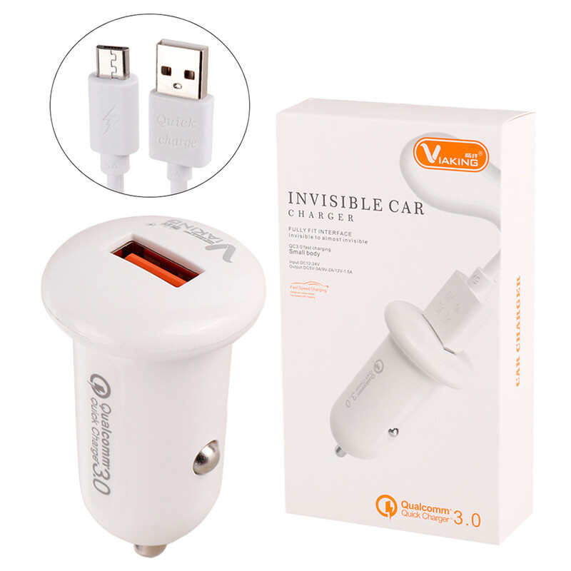 شارژر فندکی فست شارژ Viaking C007 QC3.0 PD 3A 18W + کابل میکرو یو اس بی