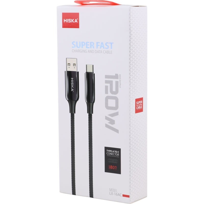 کابل تایپ سی فست شارژ 120 وات هیسکا LX-16AC طول 1.8 متر