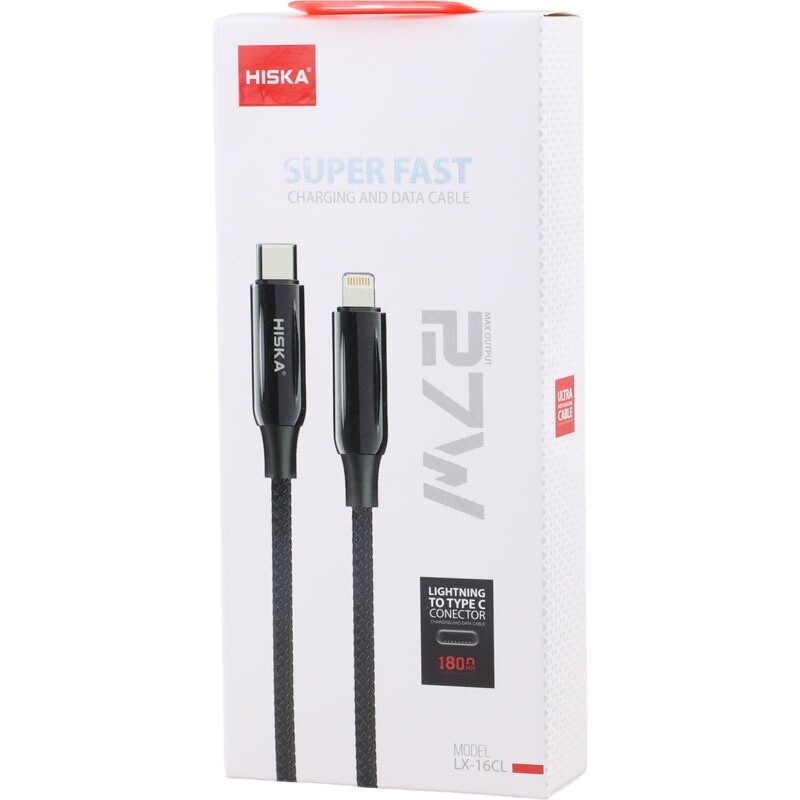 کابل تایپ سی به لایتنینگ فست شارژ 27 وات هیسکا LX-16CL طول 1.8 متر