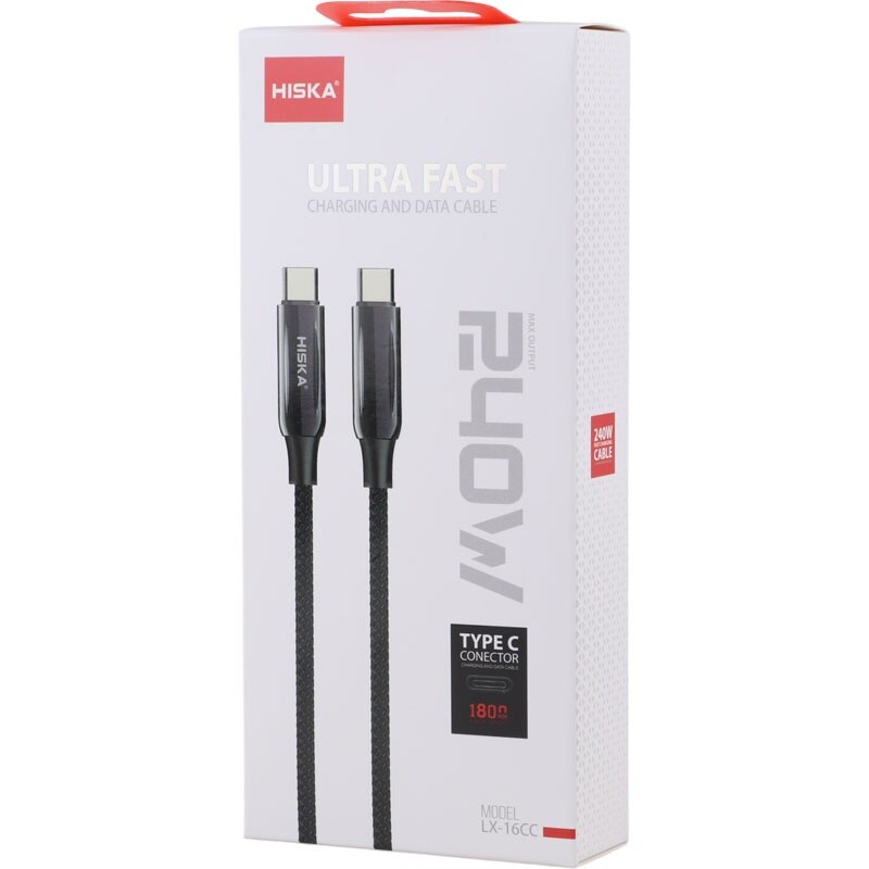 کابل دو سر تایپ سی فست شارژ 240 وات هیسکا LX-16CC طول 1.8 متر