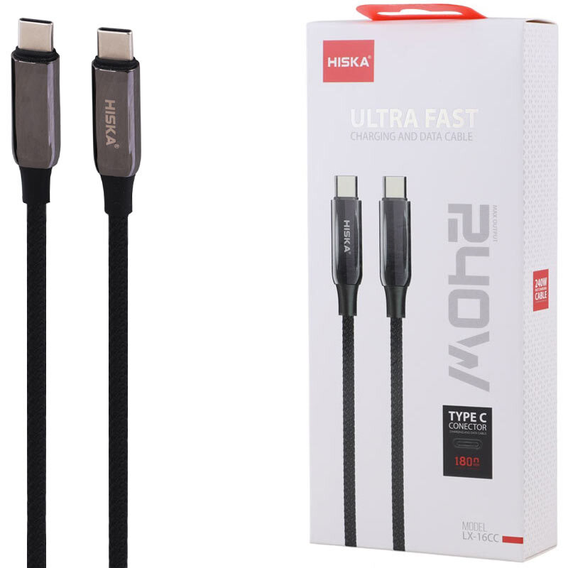 کابل دو سر تایپ سی فست شارژ 240 وات هیسکا LX-16CC طول 1.8 متر
