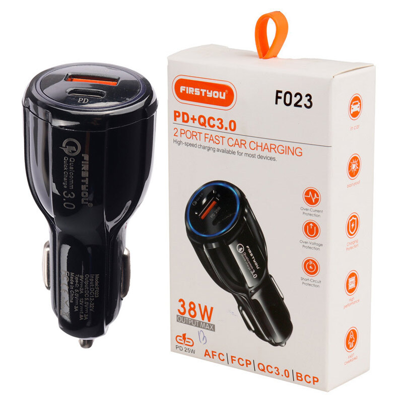 شارژر فندکی فست شارژ Firstyou F023 QC3.0 PD 3A 22W