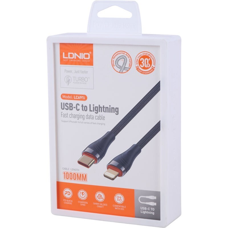 کابل تایپ سی به لایتنینگ فست شارژ 30 وات الدینیو LC691i طول 1 متر