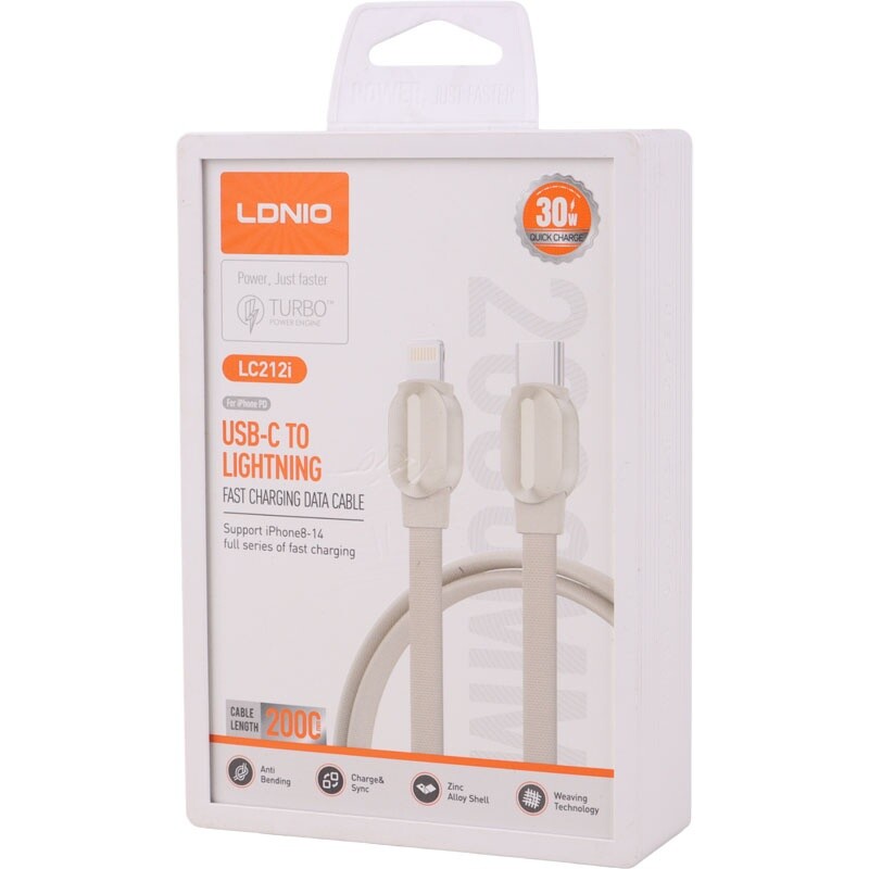 کابل تایپ سی به لایتنینگ فست شارژ 30 وات الدینیو LC212i طول 2 متر