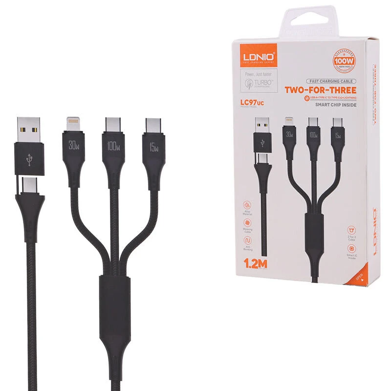 کابل شارژ چندکاره فست شارژ 100 وات الدینیو LC97uc طول 1.2 متر