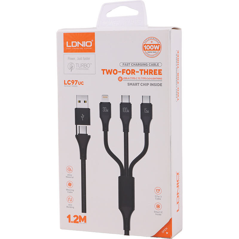 کابل شارژ چندکاره فست شارژ 100 وات الدینیو LC97uc طول 1.2 متر