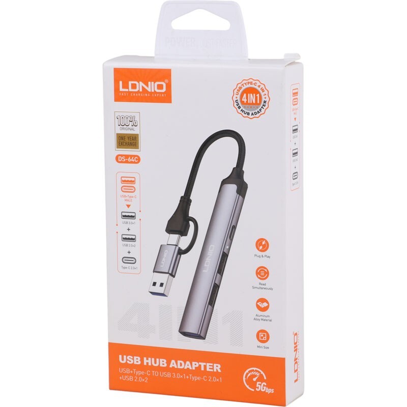 هاب 4 پورت Type-C /USB 3.0 الدینیو DS-64C