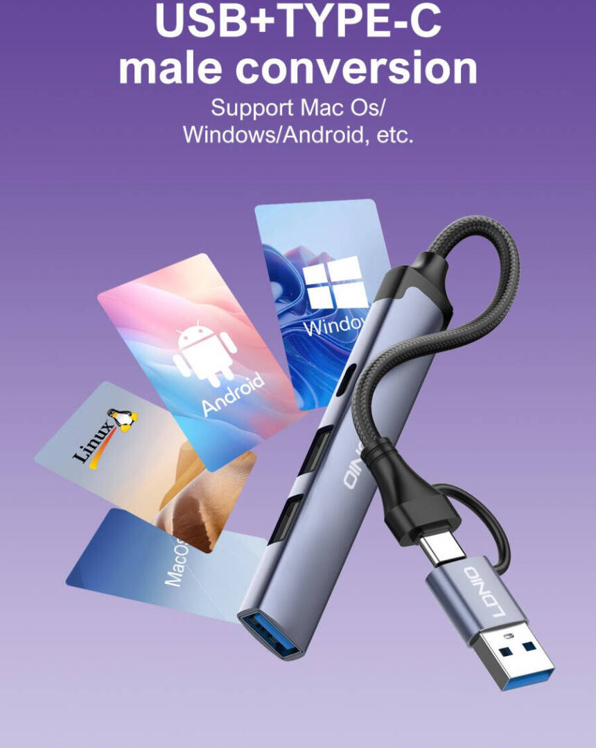 هاب 4 پورت Type-C /USB 3.0 الدینیو DS-64C