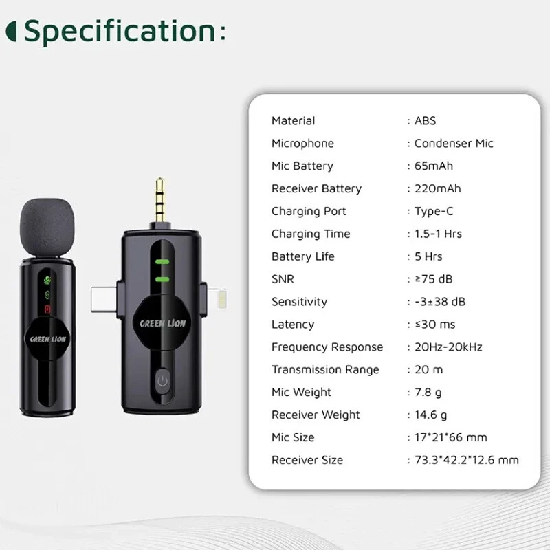 میکروفون یقه ای بی سیم Green Lion GM-79X
