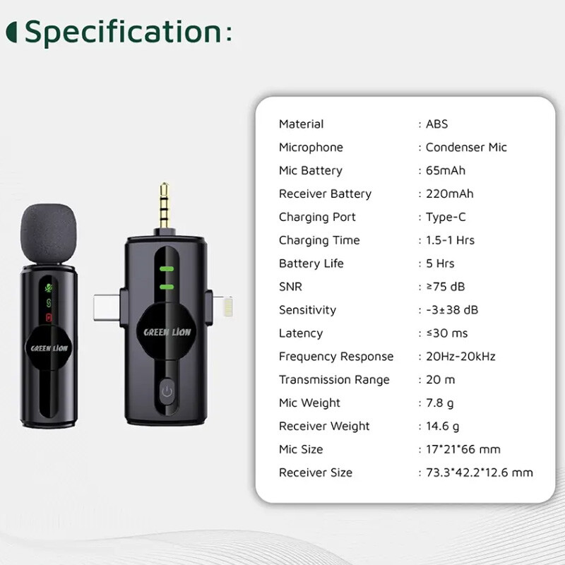 میکروفون یقه ای بی سیم Green Lion GM-79X